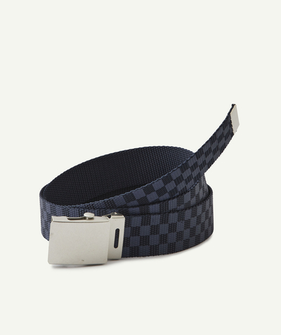 Belts - Braces - Bow ties radius - BOYS' NAVY BLUE CHEQUERBOARD BELT WITH A METAL FASTENER