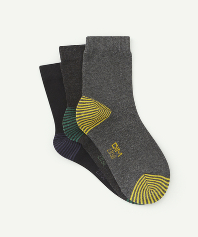 Basics radius - PACK OF THREE PAIRS OF GREY SOCKS WITH COLOURED HEELS AND TOES