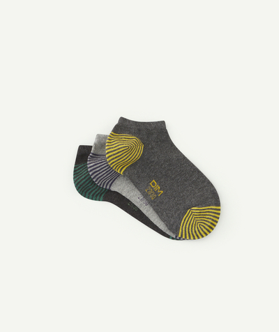 Basics radius - PACK OF THREE PAIRS OF GREY SOCKETTES WITH COLOURED HEELS AND TOES