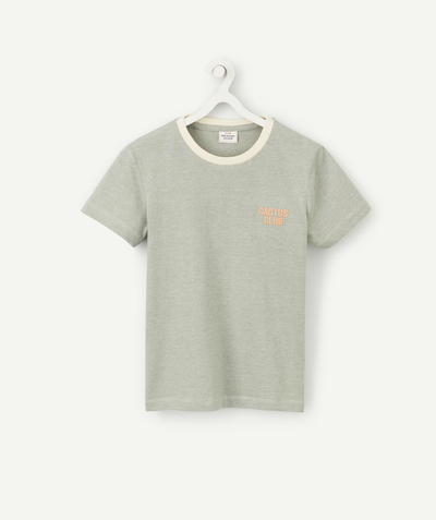 T-shirt  radius - BOYS GREEN ORGANIC COTTON T SHIRT WITH AN EMBROIDERED MESSAGE