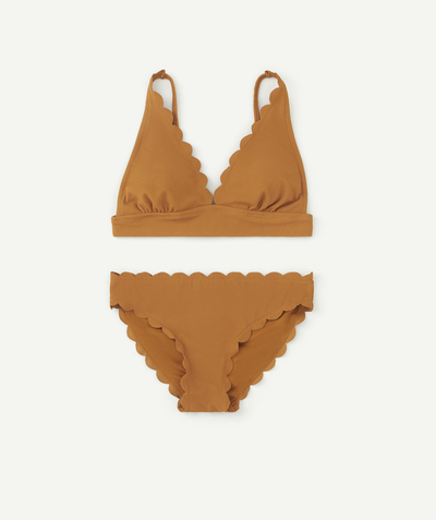Original days Sub radius in - GIRLS' OCHRE SWIMSUIT IN RECYCLED FIBRES WITH FRILLY DETAILS