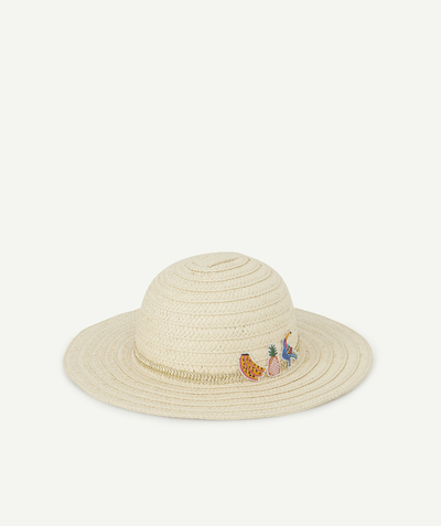 Hat, cap Tao Categories - GIRLS' STRAW HAT WITH EMBROIDERED AND COLOURED PATCHES