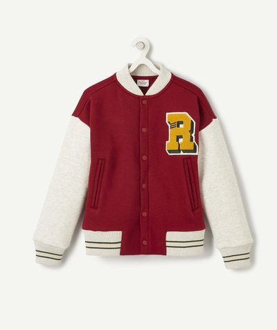 Our latest looks radius - BOYS' VARSITY-STYLE RED AND GREY RECYCLED FIBRE JACKET