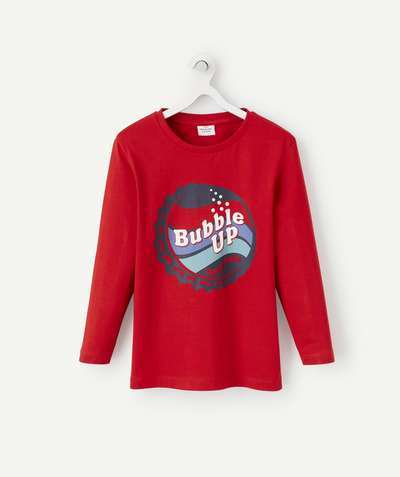 T-shirt  radius - BOYS' T-SHIRT IN RED ORGANIC COTTON WITH A BOTTLE TOP MOTIF