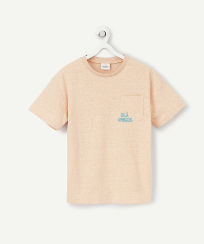 Boy radius - BOYS' ORANGE T-SHIRT WITH AN EMBROIDERED MESSAGE AND A POCKET