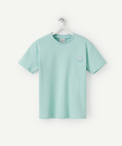 T-shirty - Koszulki Rayon - MIĘTOWY T-SHIRT DLA CHŁOPCA Z BAWEŁNY BIO Z MUSZELKĄ
