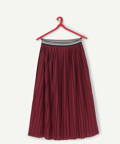New collection Sub radius in - GIRLS' BURGUNDY PLEATED LONG SKIRT WITH AN ELASTICATED WAISTBAND