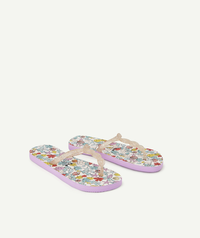 Shoes, booties radius - GIRLS' FLIP-FLOPS WITH SPARKLING TWISTED STRAPS AND PRINTED SOLES