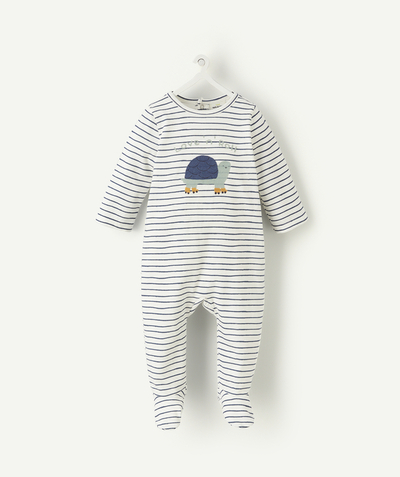Sleepsuit - Pyjama radius - STRIPED ORGANIC COTTON SLEEPSUIT WITH A TURTLE