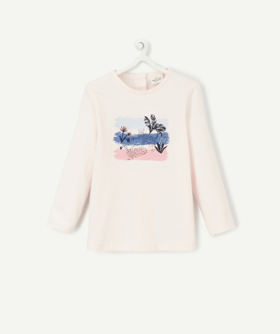 Back to school collection radius - BABY GIRLS' PALE PINK ORGANIC COTTON T-SHIRT WITH A JAGUAR MOTIF