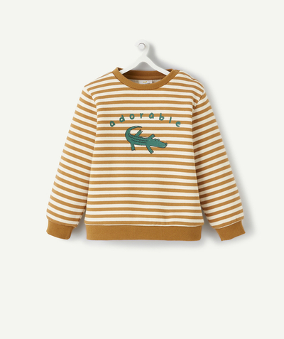 Nice price radius - BABY BOYS' OCHRE STRIPED SWEATSHIRT IN RECYCLED FIBRES WITH A CROCODILE