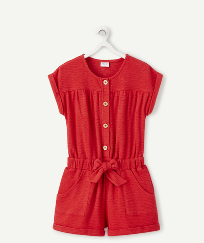 Girl radius - GIRLS' RED KNIT AND RECYCLED FIBRE PLAYSUIT
