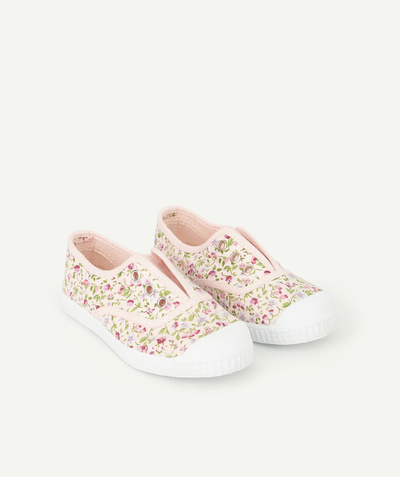 Shoes radius - GIRLS' PINK FLORAL PRINT CANVAS TRAINERS