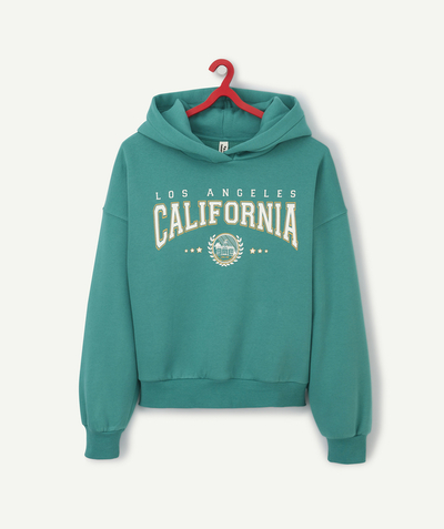Girl radius - GIRLS GREEN SWEATSHIRT IN RECYCLED FIBRES WITH A CALIFORNIA MESSAGE