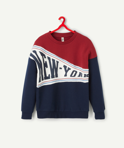 New collection Sub radius in - GIRLS' BLUE AND RED RECYCLED FIBRE SWEATSHIRT WITH NEW YORK SLOGAN