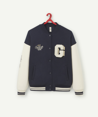 Girl radius - BOYS' BOMBER JACKET IN TWO-TONE RECYCLED FIBRES WITH A LETTER PATCH