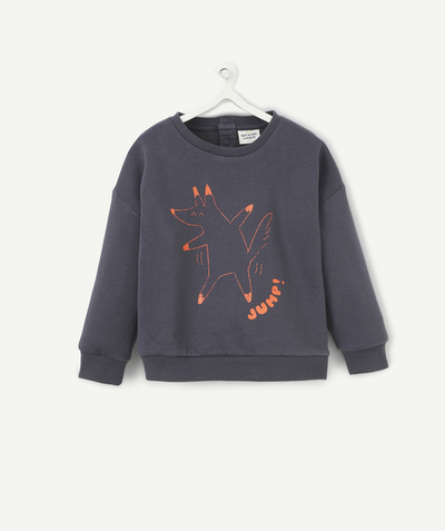 Pullover - Sweatshirt radius - BABY BOYS' GREY RECYCLED FIBRE SWEATSHIRT WITH ORANGE FOX