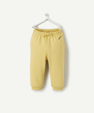 Fashion Tao Categories - BABY BOYS' YELLOW RECYCLED FIBRE JOGGERS WITH SLOGAN