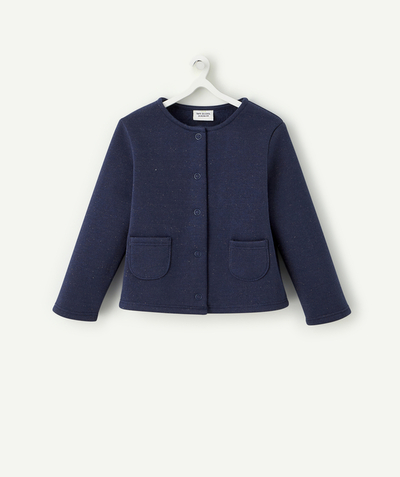 ECODESIGN radius - BABY GIRLS' BLUE RECYCLED FIBRE AND FLEECE POPPER CARDIGAN WITH GLITTER