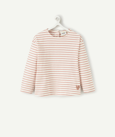 T-shirt radius - BABY GIRLS' PINK ORGANIC COTTON SAILOR-STRIPE T-SHIRT WITH EMBROIDERED HEART