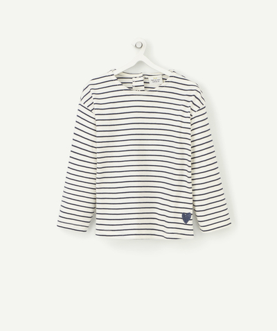 T-shirt radius - BABY GIRLS' BLUE ORGANIC COTTON SAILOR-STRIPE T-SHIRT WITH EMBROIDERED HEART
