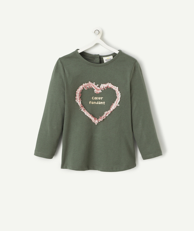 Nice price radius - BABY GIRLS' GREEN ORGANIC COTTON T-SHIRT WITH TEXTURED HEART AND MESSAGE