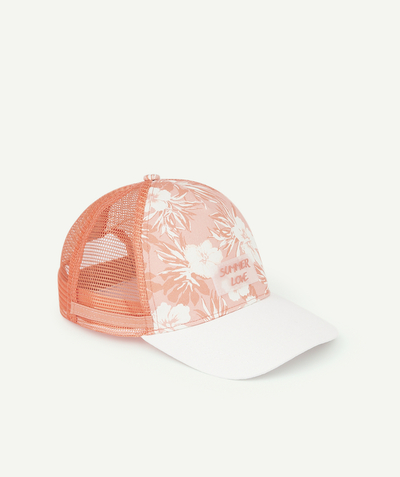 Hat, cap Tao Categories - GIRLS' COTTON CAP WITH A HAWAIIAN PINK AND WHITE PRINT