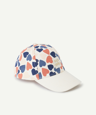 Hat, cap Tao Categories - GIRLS' CAP IN COTTON PRINTED WITH COLOURED HEARTS