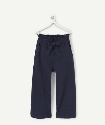 Girl radius - NAVY BLUE FLOWING TROUSERS IN RECYCLED FIBRES WITH A BOW