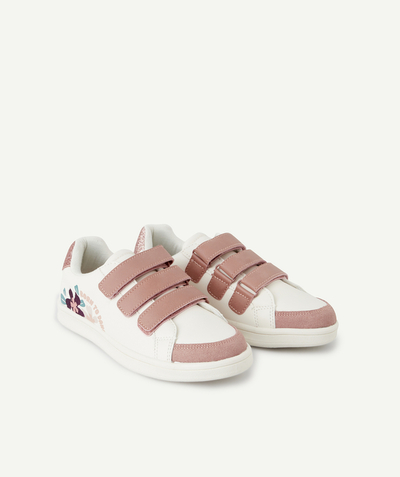Shoes radius - GIRLS' WHITE TRAINERS WITH PINK HOOK AND LOOP STRAPS WITH FLOWERS AND MESSAGES