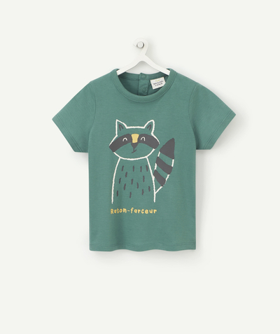 New collection radius - BABY BOYS' GREEN ORGANIC COTTON T-SHIRT WITH A RACCOON