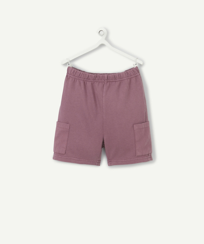Shorts - Bermuda shorts family - BABY BOYS' PURPLE ORGANIC COTTON BERMUDA SHORTS WITH POCKETS