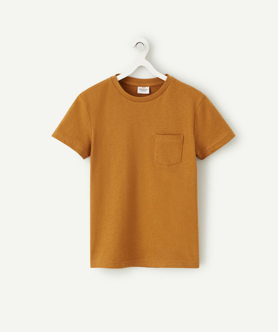 T-shirt  radius - BOYS' OCHRE SHORT-SLEEVED T-SHIRT WITH A POCKET