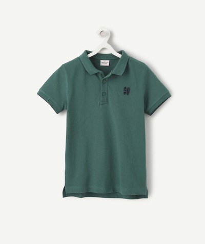 T-shirt  radius - BOYS' PINE GREEN ORGANIC COTTON POLO SHIRT WITH EMBROIDERY