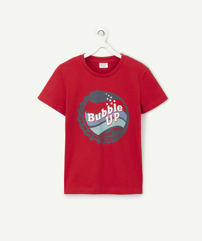 T-shirt  radius - BOYS' RED ORGANIC COTTON T-SHIRT WITH BOTTLE TOP MOTIF