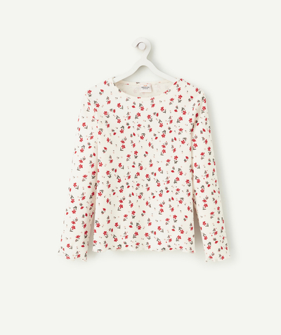 Tee-shirt radius - GIRLS' CREAM FLORAL RIBBED ORGANIC COTTON T-SHIRT