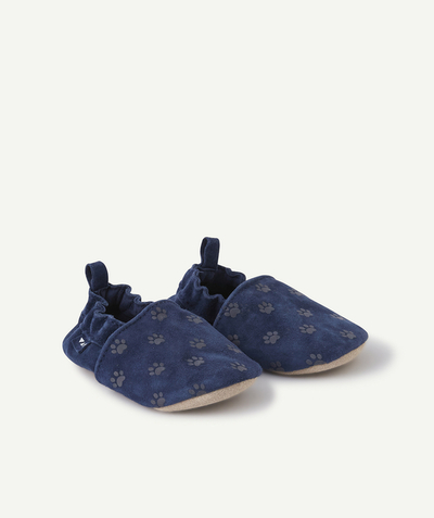 Baby-boy radius - BABY BOYS NAVY BLUE LEATHER BOOTIES WITH PAW MOTIFS