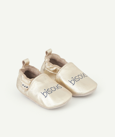 Accessories radius - BABY GIRLS' GOLD LEATHER BOOTIES WITH BISOUS SLOGANS
