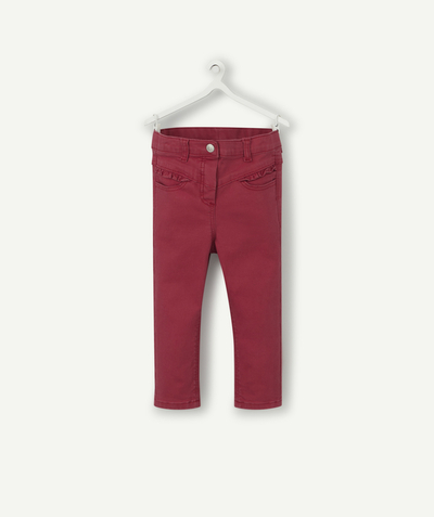 Trousers radius - BABY GIRLS' RED DENIM SLIM-FIT TROUSERS WITH RUFFLES