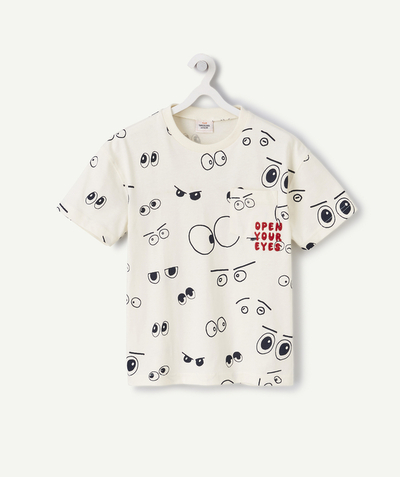 T-shirt  radius - BOYS' WHITE ORGANIC COTTON T-SHIRT WITH EYES PRINT
