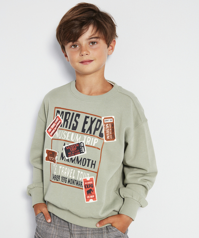 Sweatshirt radius - BOYS' GREEN RECYCLED FIBRE SWEATSHIRT WITH UNIVERSAL EXHIBITION THEME