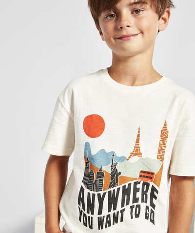 T-shirt  radius - BOYS' WHITE ORGANIC COTTON T-SHIRT WITH A TRAVEL DESIGN