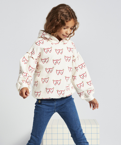 TOP radius - GIRLS' CREAM HOODED SWEATSHIRT IN RECYCLED FIBRES PRINTED WITH EYES AND A HEART