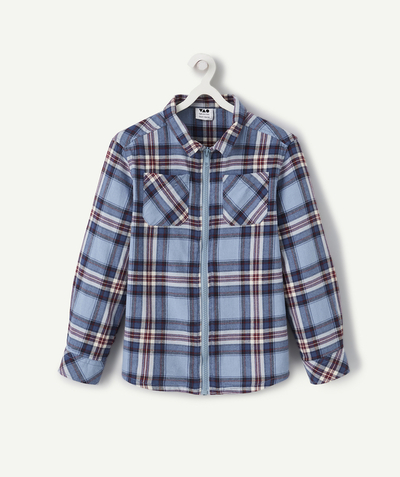 Our latest looks radius - BOYS' BLUE AND BURGUNDY ZIP-UP CHECKED SHIRT