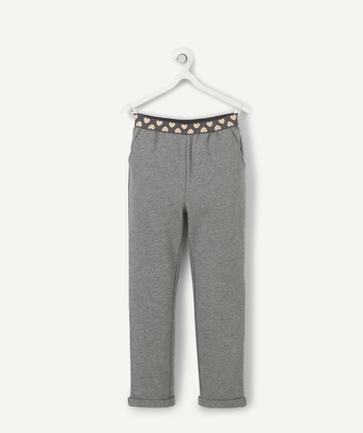 Trousers - jogging pants radius - GIRLS' TROUSERS IN GREY MARL RECYCLED FIBRES WITH HEARTS