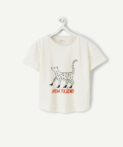 Tee-shirt radius - GIRLS' CREAM ORGANIC COTTON T-SHIRT WITH LEOPARD DESIGN