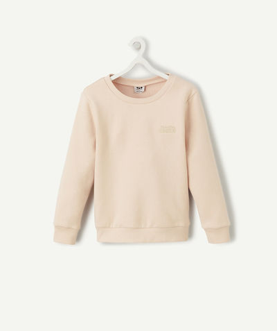 Girl radius - GIRLS' PALE PINK SWEATSHIRT WITH AN EMBROIDERED MESSAGE ON THE CHEST