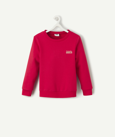 Girl radius - GIRLS' RED SWEATSHIRT WITH EMBROIDERED MESSAGE ON THE CHEST