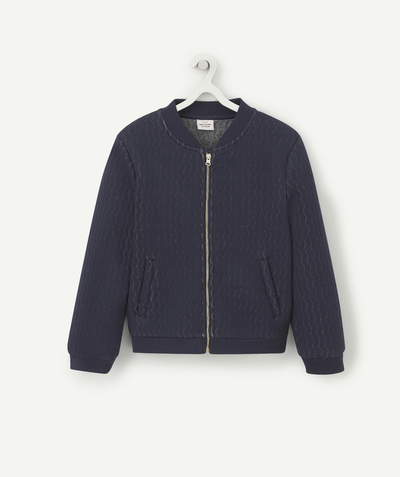 Our latest looks radius - GIRLS' NAVY BOMBER JACKET-STYLE CARDIGAN WITH GOLD THREADS