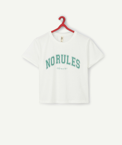 New collection Sub radius in - GIRLS' WHITE ORGANIC COTTON T SHIRT WITH A GREEN MESSAGE